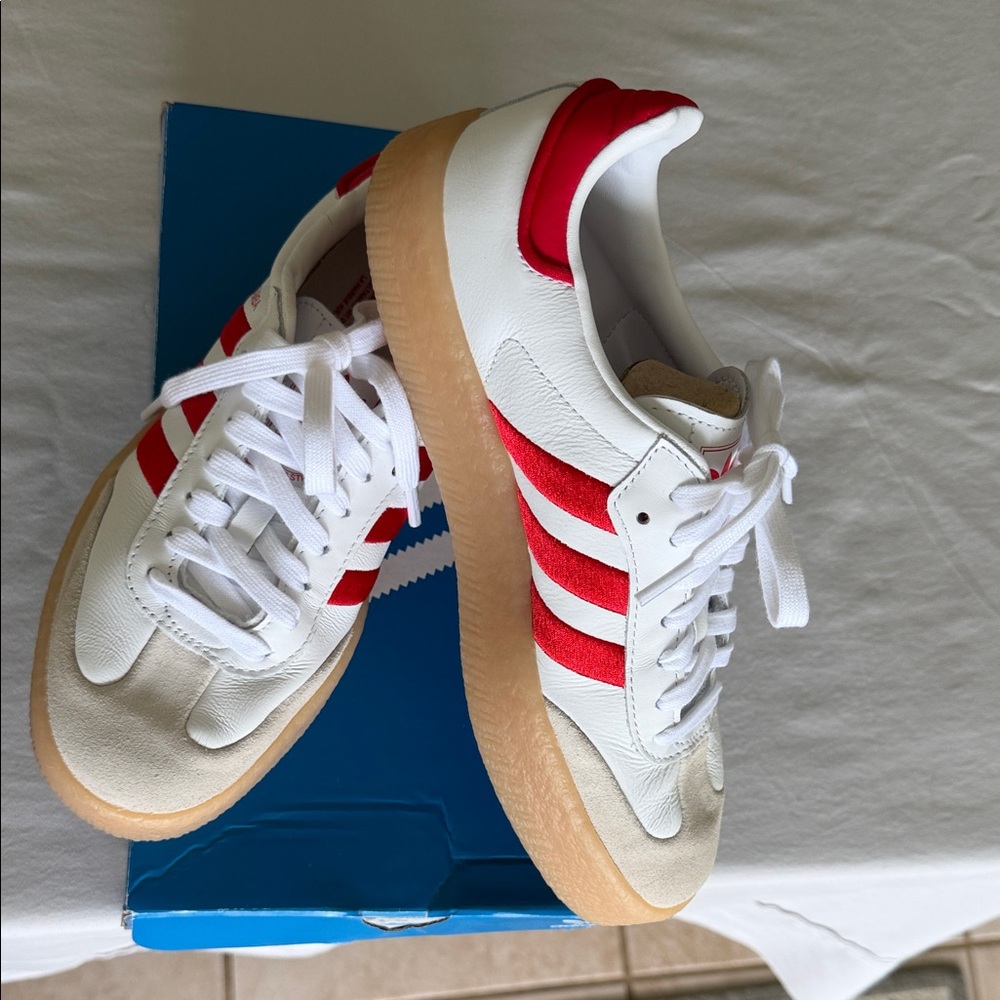 Adidas White and Red Gum Sole Sneakers - Picture 3 of 5